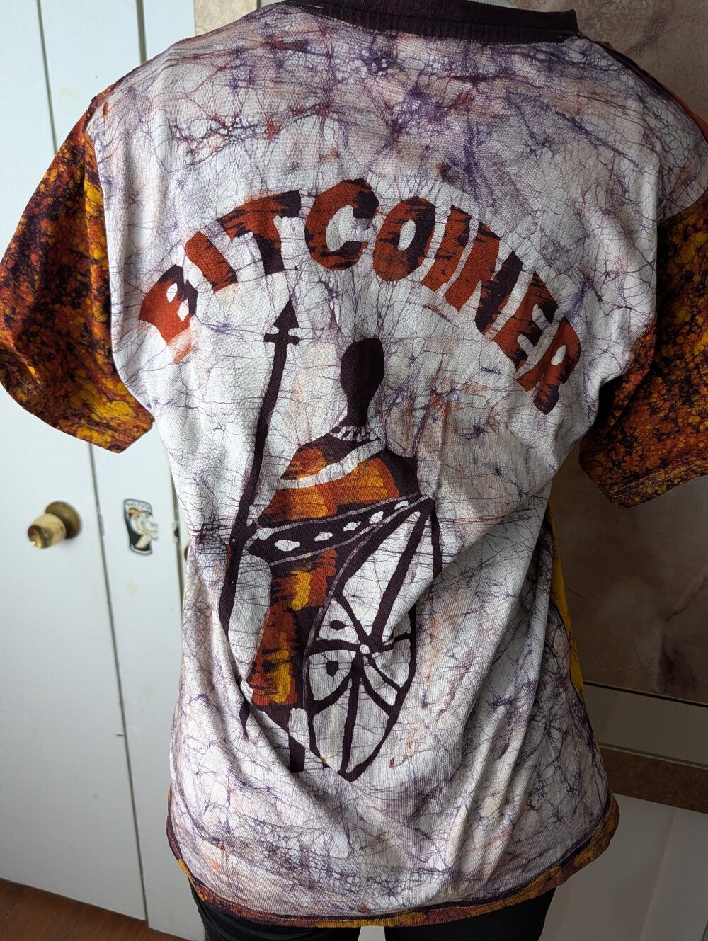 Nisan Custom Bitcorner Tie-Dye Graphic Tee in Orange, Brown & White Women Size L